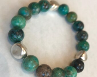 Chrysocolla and Fine Silver Bracelet