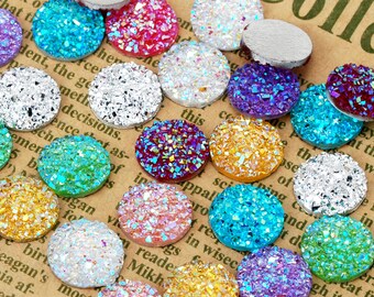 100 Round druzy cabochons glitter resin cabochon 12mm faux druzy resin cabochons 100625