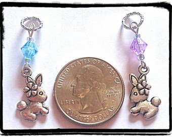 Hearing Aid Charms: Antique Silver Bunny Rabbits with Glass Accent Beads!