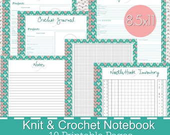 Knitting Crochet Planner Notebook Journal Printables PDF, knitting planner, knitters notebook, crochet planner - Stitches Theme