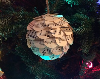 Sheet Music Ornament, Christmas Ornament, Paper Ornament, Unique Ornament, Musical Ornament