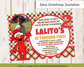 CUSTOM PHOTO Invitations Elmo Christmas - Sesame Street Birthday Invitation - You Print - PRINTABLE - I Customize You Print - 4x6 or 5x7