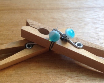 Round turquoise-pop stud earrings - kiln fired glass Z Series 17