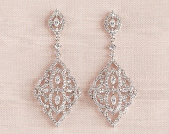 Crystal Bridal earrings, Rose Gold, Gold, Chandelier Pearl Wedding jewelry Swarovski Wedding earrings Bridal jewelry, Mackenzie Earrings