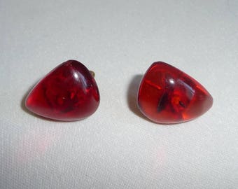 Vintage Art Deco 9ct Gold Cherry Amber Bakelite Screw Back Earrings