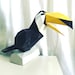 Toucan 3d papercraft. You get a PDF digital file templates and instructions for this DIY (do it yourself) minimalist paper model.