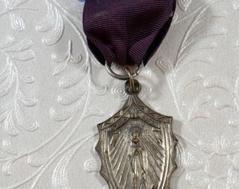 Antique Vintage Virgin Mary Medal Ribbon Ad Jesum Per Mariam Sodalis Mariae Antique Religious Medal Religious Ribbon