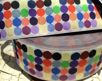 1.5" Woven PREPPY Multicolored Polka DOT Jacquard ribbon sold by the yard