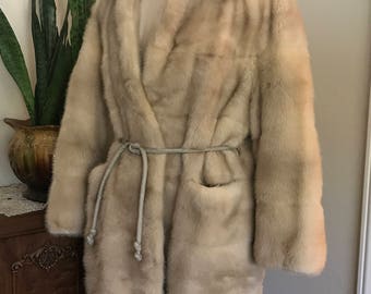 Vintage 1970's Horizontal Belted Honey Blonde Mink Coat medium/ large