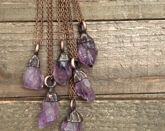 Raw Amethyst Crystal Necklace Small Rough Amethyst Jewelry / Purple Stone Hippie Jewelry Witchy Electroformed Boho Layering Necklace Pendant