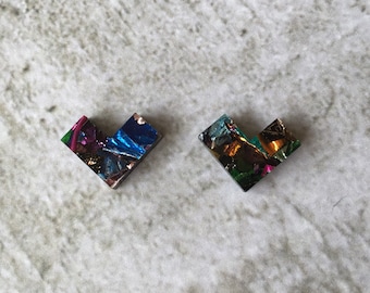 Kaleidoscope Mini Studs. Can be worn as either hearts or chevrons.