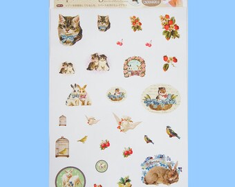 Cute Vintage Style Animal Design Film 21cmX14.8cm UV Resin Craft Transfer Seal Cat Rabbit Sheep Bird Strawberry Fairytale Japan