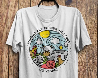 Animals are Friends Shirt, Vegan Shirt, Vegetarian T-Shirt, Animal Lover Gift, Vegan Gift, Vegan Clothing, Friends Not Food Shirt M16