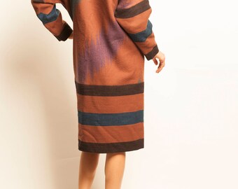 LANVIN 1980's dolman sleeves wool day dress