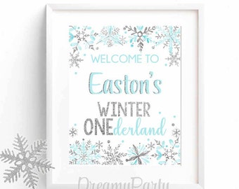 Winter Onederland Welcome Sign, Blue and Silver Welcome Sign, 1st Birthday Welcome Sign, Winter Onederland Party, Boy/Girl Digital File.WWS4