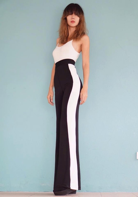 black dress pants with white stripe down side