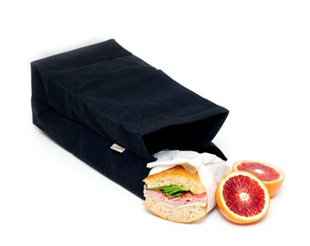 Lunch Bag in Black // Black Waxed Canvas Bag // Waxed Canvas Lunch Bag