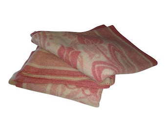 SALE Vintage Orr Health Wool Blanket Pink Tulip Wool Blanket