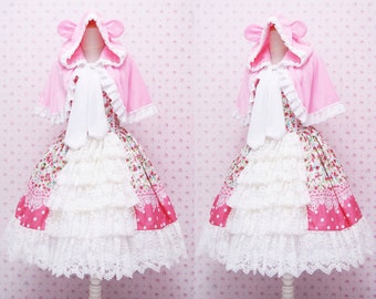 Pink Flower Sweet Lolita Dress - Rococo Retro Vintage Inspired - Ruffle Tiered Tea Party Dress - Kawaii Clothing