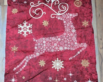 Stonehenge-Reindeer Prance Red Panel Cotton Fabric Designed by Deborah Edwards for Northcott