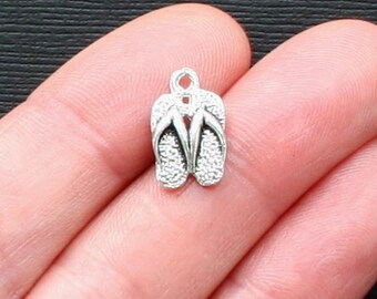 12 Flip Flop Charms Antique Silver Tone 2 Sided - SC1978