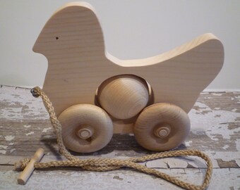 Toy Wooden Chicken with Egg Pull Toy - Toy Handcrafted Natural Wooden Chicken with Egg Pull Toy