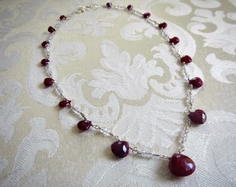 Genuine Ruby and White Topaz Necklace - Ready to Ship - Ruby Necklace - July Birthstone Necklace - Red Stone Necklace - Gaia's Candy