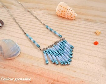 Ethnic navajo necklace beaded blue and green, birthday gift idea