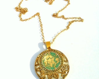 Mint green pendant necklace Sterling silver round pendant necklace gold silver pendant filigree pendant necklace green gold pendant necklace