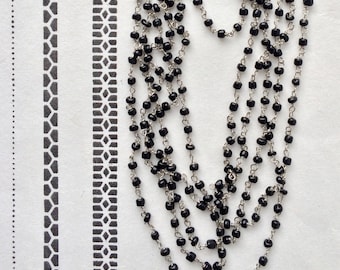 Black Rosary Chain, Seed Bead Chain, Glass Bead Chain, 3mm, 5Ft