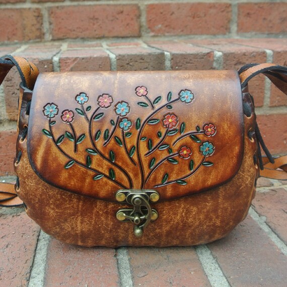 Tooled Leather Purse Gift for Her Womens Tooled Leather