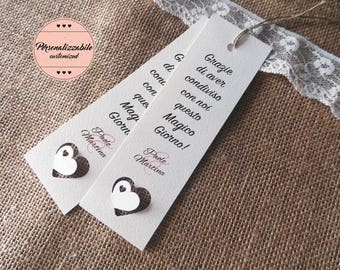 Wedding placeholders. Customizable Wedding bookmark. Remember wedding with 3d heart.