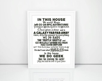 Geek cross stitch pattern In this house Quote Star wars cross stitch Rings Typography Housewarming Geekery Nerd Instant download PDF #440