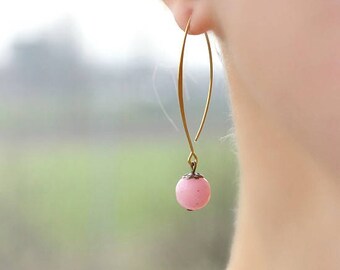 Agate Earrings Pink Agate Earrings Natural Stone Earrings Pink Earrings Brass Earrings Minimalist Earrings Delicate Earrings Long Earrings