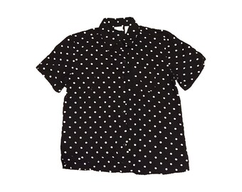 Polka Dot Button Up Short Sleeve Blouse