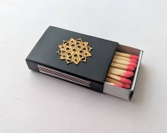 Gold & black matchbox - 1.5 x 2" hand painted matchbox with brass