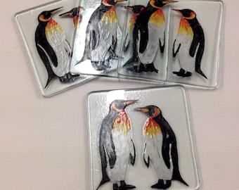 Hand Painted / Recycled Glass Penguin Coasters