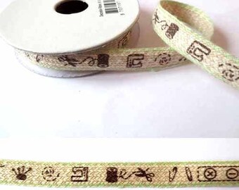 1.8 m Ribbon Cotton sewing linen/green 10mm fancy x