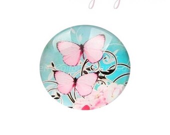 30mm pink and blue butterfly glass cabochon