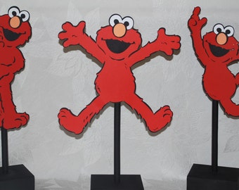 Set of 3 . Elmo on a stick . Elmo centerpiece . Birthday Party decoration