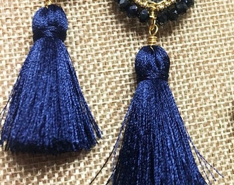 Blue Gemstone Tassel Earrings