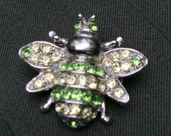Buzz Bumblebee Pin Rhinestone Crystal 1.5 inches Vintage