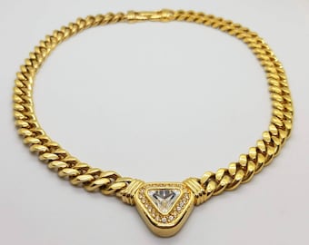 Vintage Swarovski Signed Necklace / Gold Plated / Swarovski Crystal Necklace / S.A.L. / Vintage S.A.L. / Gold Curb Chain / Gourmette Chain