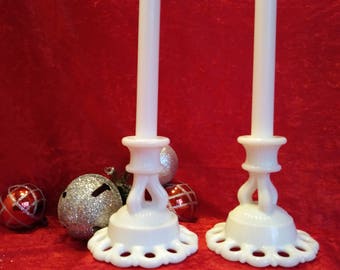 Vintage Westmoreland Glass Co. Doric Pattern milk glass candlesticks