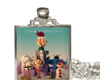 Island of MISFIT TOYS Rudolph The Red Nosed Reindeer retro Vintage TV Christmas Special Altered Art Pendant Christmas Gift Charm Necklace