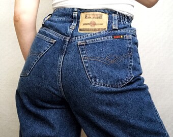 1970s Jinglers Jeans in Dark Wash Denim with Half-Cinched Waist and Tapered Leg