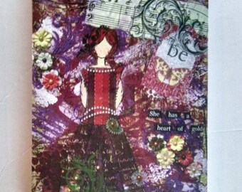 TAX TIME 20% OFF Redhead Girl Art, She Has a Heart of Gold, Original Painting, Canvas Print, Collage Print, Mixed Media Print, Print Art, Gi