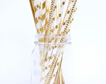 Gold Straws Foil Gold Straws Assorted Gold Paper Straws Drinking Straws Gold Wedding Straws Fancy Straws Durable Straws in Gold Josephine