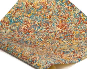 Hand-Marbled Paper Imported From Italy - Curled Stone - Red/Blue/Yellow