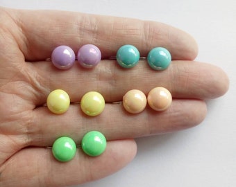 Pearlized Cabochon Earrings / Hypoallergenic clip ons / Non-pierced ears / Pierced ears / Metal free jewelry / Sensitive Ears / Bright color